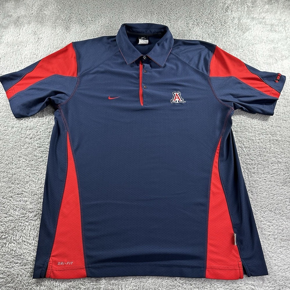 Nike Shirt Mens Large Blue Polo Dri‎ Fit Arizona Color Block Sportswear Baseball